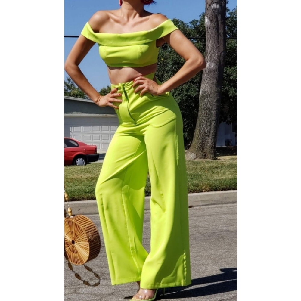 Neon Green Pants Set (Crop Top and High Waist pants)